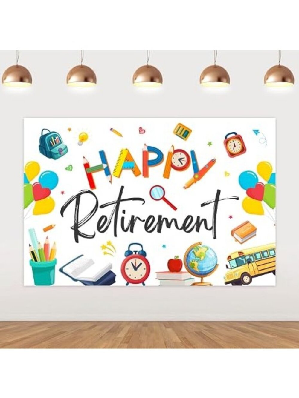 Teacher Retirement Party Decoration Happy Retirement Backdrop Banner 7×5ft Color